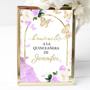 Affiche Panneau élégant de Quinceanera florale en lavande