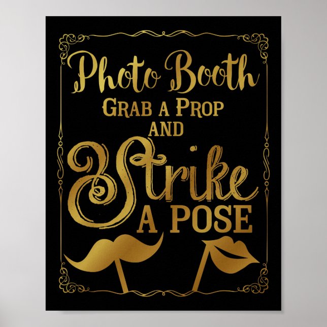 Affiche Panneau élégant en or pour photobooth de mariage (Devant)
