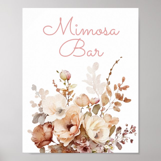 Affiche Panneau élégant Fleur sauvage rose Mimosa Bar (Devant)