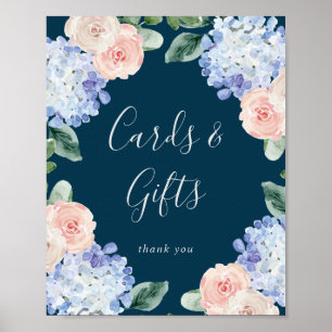 Affiche Panneau élégant Hydrangea Bleu Marine Cartes et Ca