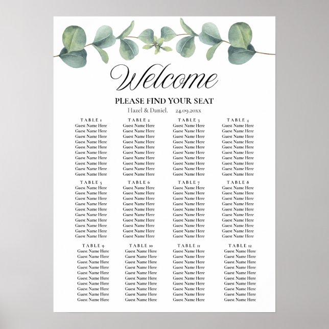 Affiche Panneau élégant Mariage Eucalyptus (Devant)