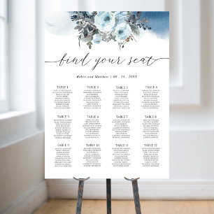 Affiche Panneau élégant Mariage floral bleu