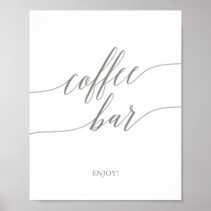 Affiche Panneau élégant Sage Green Calligraphy Coffee Bar