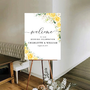 Affiche Panneau en mousse élégant jaune à motif floral pou
