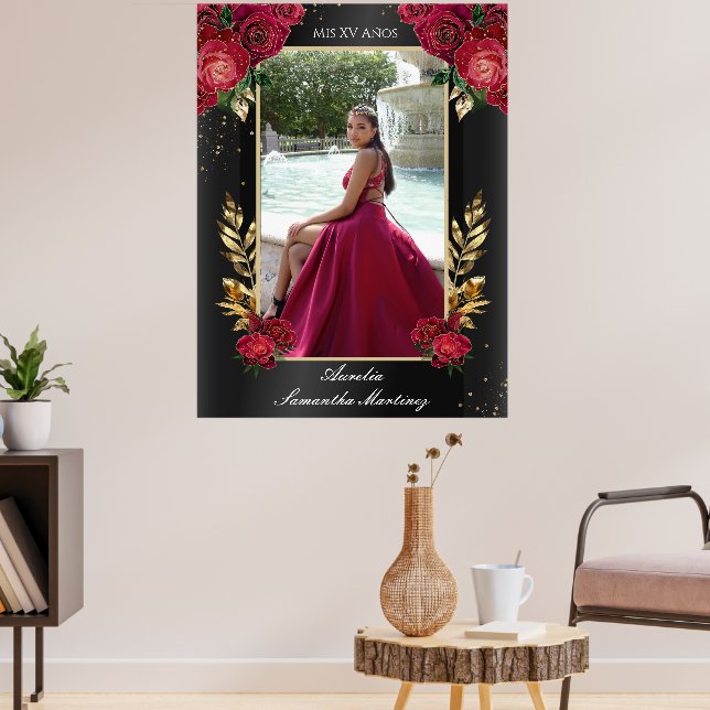 Affiche Panneau en mousse noire et rouge Quinceañera (Salon 3)
