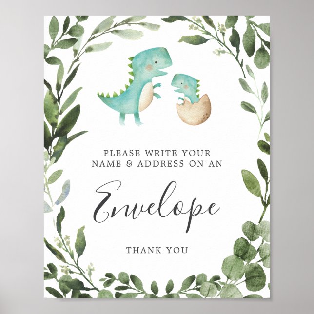 Affiche Panneau Enveloppe de l'adresse Baby shower Dinosau (Devant)