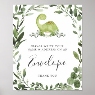 Affiche Panneau Enveloppe de l'adresse Baby shower Dinosau