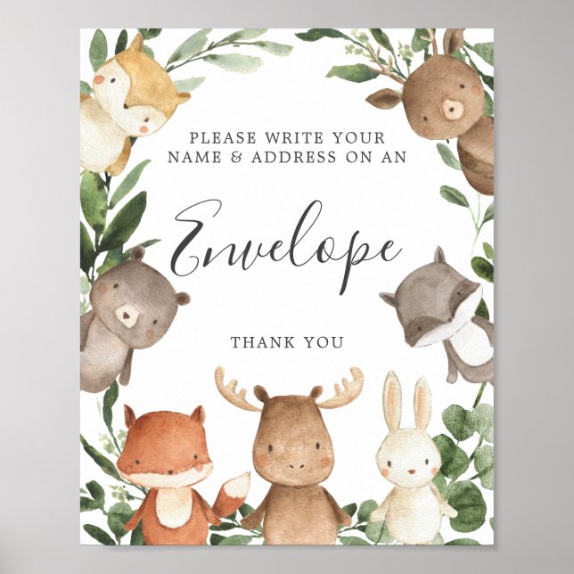 Affiche Panneau Enveloppe de l'Baby shower Woodland Friend (Devant)