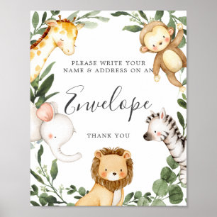 Affiche Panneau Enveloppe du Baby shower Safari Animaux
