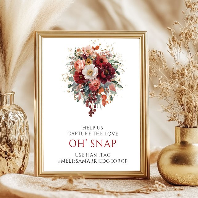 Affiche Panneau Fantaisiste Automne Rouge Floral Oh Snap (Whimsical Autumn Maroon Floral Oh Snap Sign

)