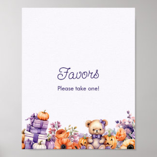 Affiche Panneau Faveur du Baby shower Citrouille violet