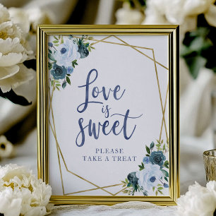 Affiche Panneau Fleur Bleu Poussiéreux Or Love Is Sweet
