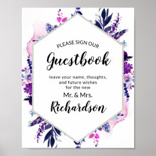 Affiche Panneau Fleur Magique Violet Signez notre livre d'