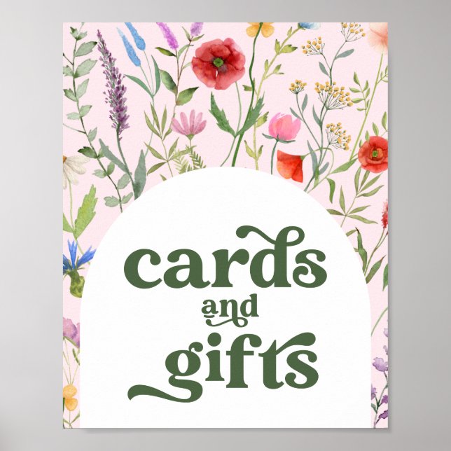 Affiche Panneau fleur sauvage Baby shower rose Cartes et C (Devant)