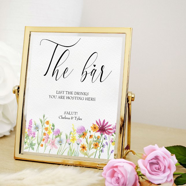 Affiche Panneau fleur sauvage de la barre de Mariage Flora (Wildflower wedding bar poster to order professionally printed or as a printable digital download)