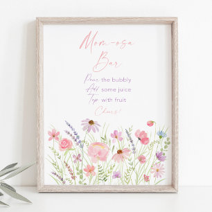 Affiche Panneau Fleur sauvage Pink Pastel Baby shower Mimo