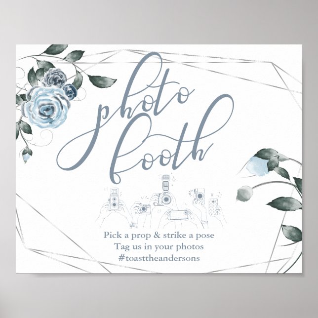 Affiche Panneau Fleurs Bleu Poussière pour Photomaton (Devant)