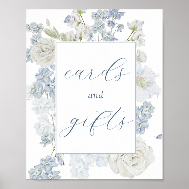 Affiche Panneau Fleurs bleues douces Cartes et Cadeaux (Devant)