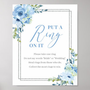 Affiche Panneau floral bleu poussiéreux argenté avec annea