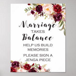 Affiche Panneau floral boho Bourgogne - Le mariage nécessi
