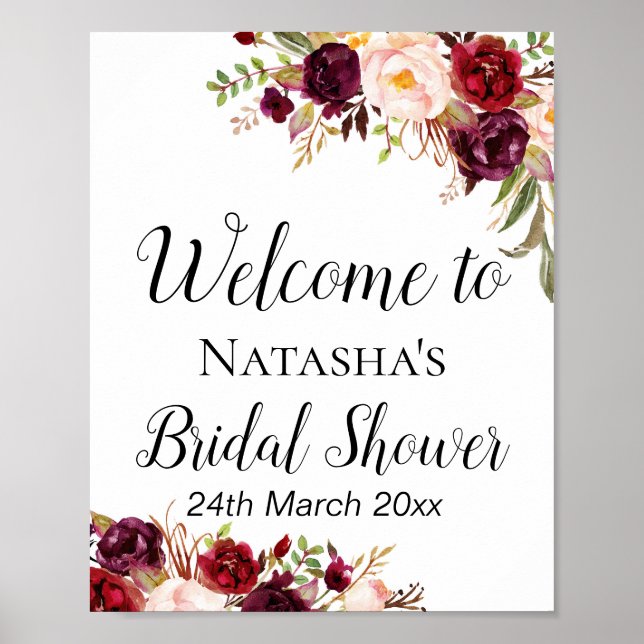 Affiche Panneau floral boho Bourgogne - Panneau de bienven (Devant)