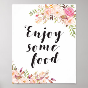 Affiche Panneau floral boho Profitez de la nourriture