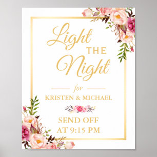 Affiche Panneau Floral Gold Frame Light the Night Mariage