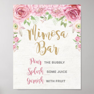 Affiche Panneau Floral Mimosa Bar Mariage rose or