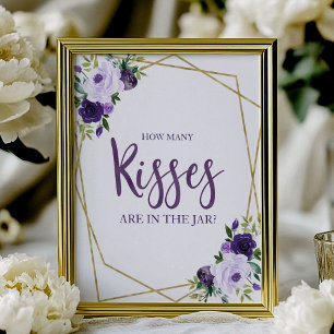 Affiche Panneau floral or violet Combien de baisers