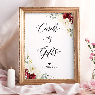 Affiche Panneau Floral Rouge Bourgogne Blanc Cartes & Cade