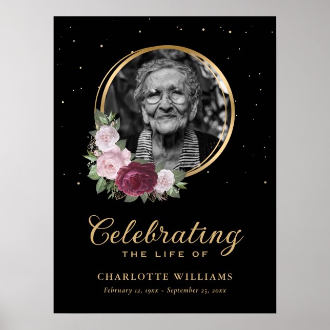Affiche Panneau funéraire personnalisé de célébration flor (Devant)
