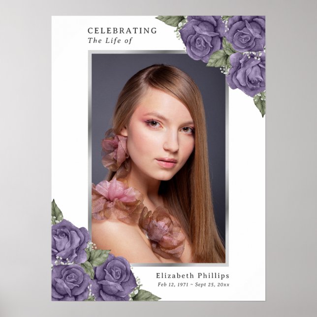 Affiche Panneau funéraire photo argent violet (Devant)