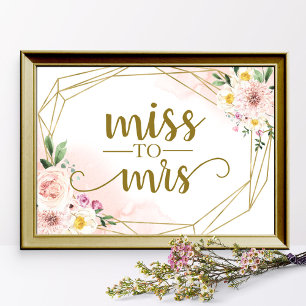 Affiche Panneau géométrique floral rose pour Miss To Mrs