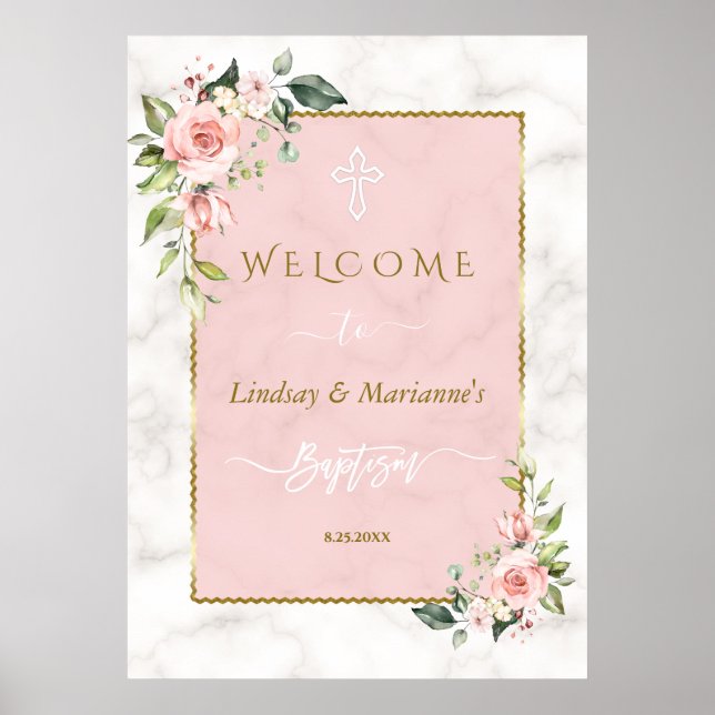 Affiche Panneau glam Blush Floral Gold Twins Bienvenue Bap (Devant)