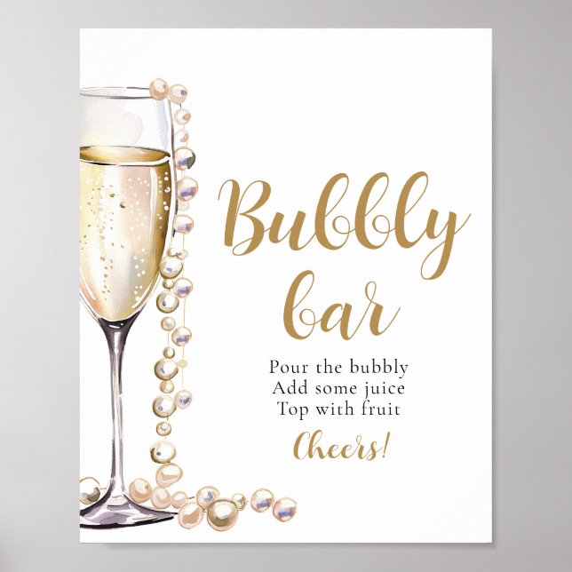 Affiche Panneau Gold Pearls et Prosecco Champagne Bubbly B (Devant)