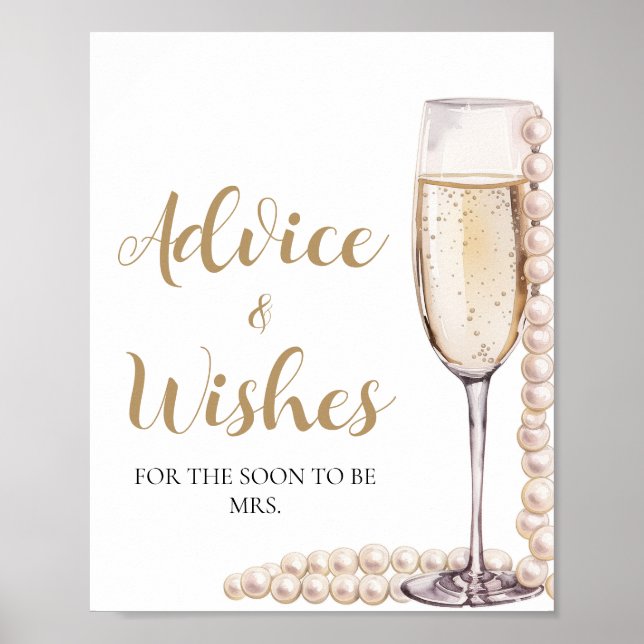 Affiche Panneau Gold Pearls et Prosecco Conseils et Voeux (Devant)