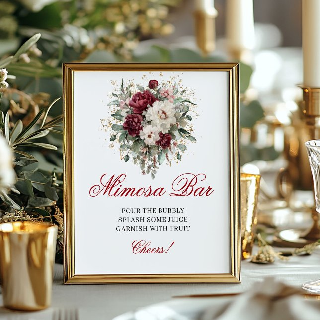 Affiche Panneau Greenery Gold Mimosa Bar Blush Burgundy 8x (Greenery Gold Mimosa Bar Blush Burgundy 8x10 Sign)