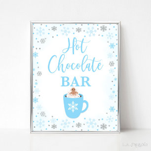 Affiche Panneau Hot Chocolat Bar Winter Blue Snowflakes