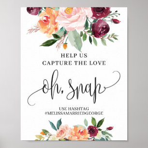 Affiche Panneau instantané floral automnal blush burgundy