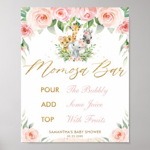 Affiche Panneau Jungle Animaux Safari rose Floral Momosa B