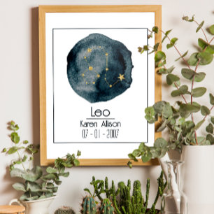 Affiche Panneau Leo Zodiac : Nom personnalisé et anniversa