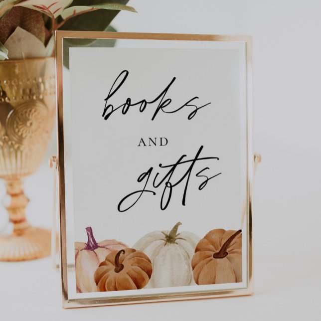 Affiche Panneau Livres et cadeaux Baby showers citrouilles (Créateur téléchargé)