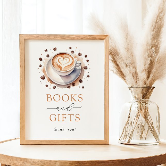 Affiche Panneau Livres et cadeaux de Baby shower de café (Créateur téléchargé)