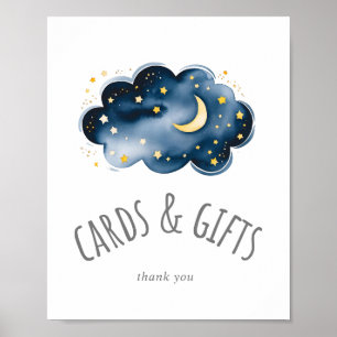 Affiche Panneau Lune et étoiles Cartes Baby showers et cad