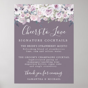 Affiche Panneau Mariage à la signature florale pourpre Coc