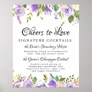 Affiche Panneau Mariage à la signature florale pourpre Coc