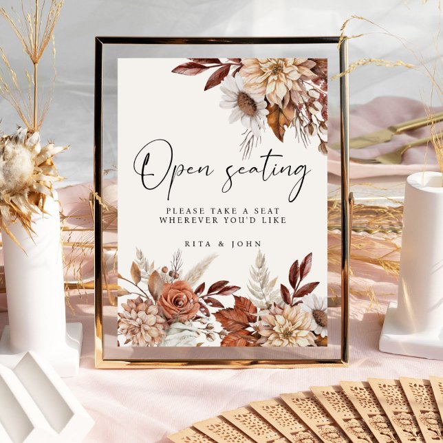 Affiche Panneau Mariage à siège ouvert fleuri Boho Crème (Créateur téléchargé)