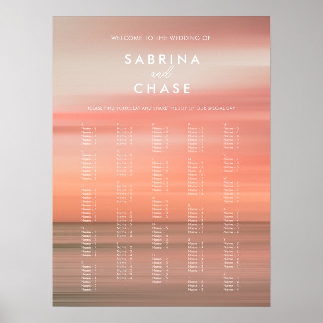 Affiche Panneau Mariage alphabétique Elegant Blush Waterco (Devant)