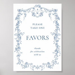 Affiche Panneau Mariage bleu Dusty Flower victorien Faveur
