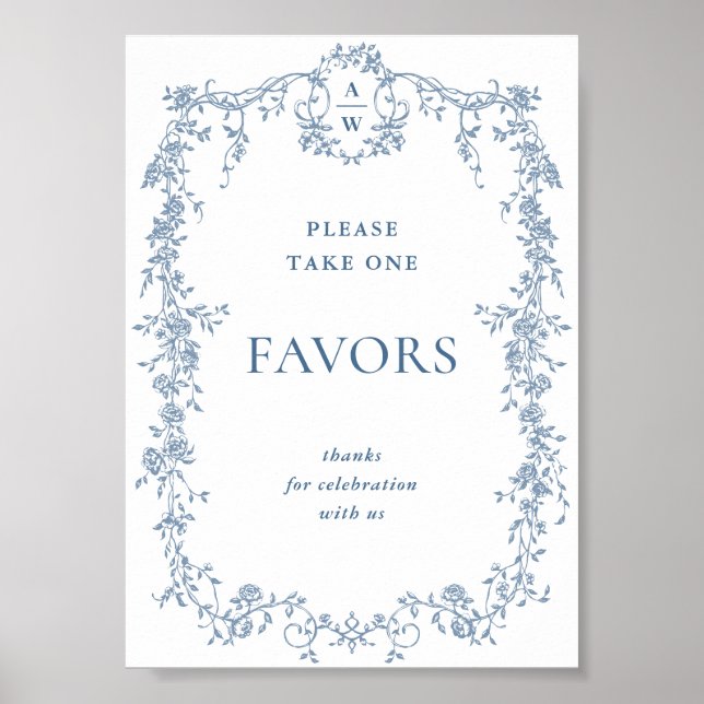 Affiche Panneau Mariage bleu Dusty Flower victorien Faveur (Devant)
